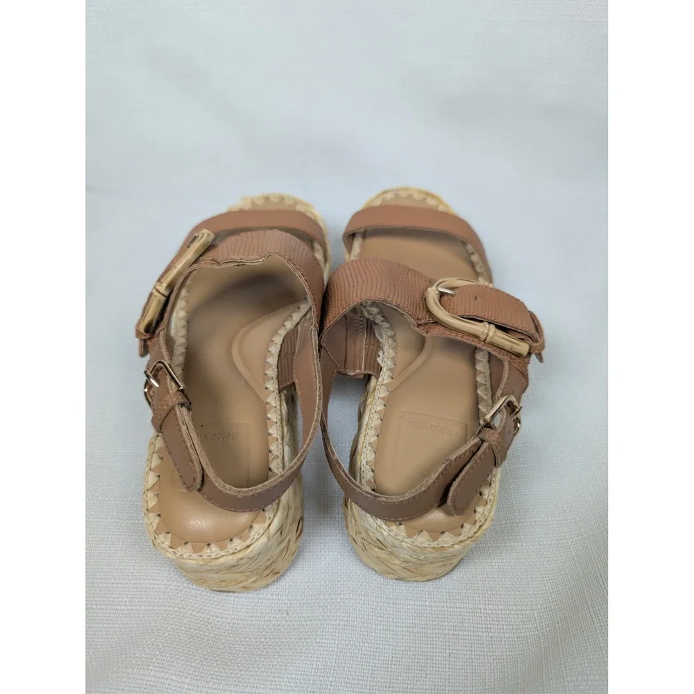 Dolce Vita Tan Lizard Embossed‎ Platform Espadrille Sandal Bamboo Buckle Size 6